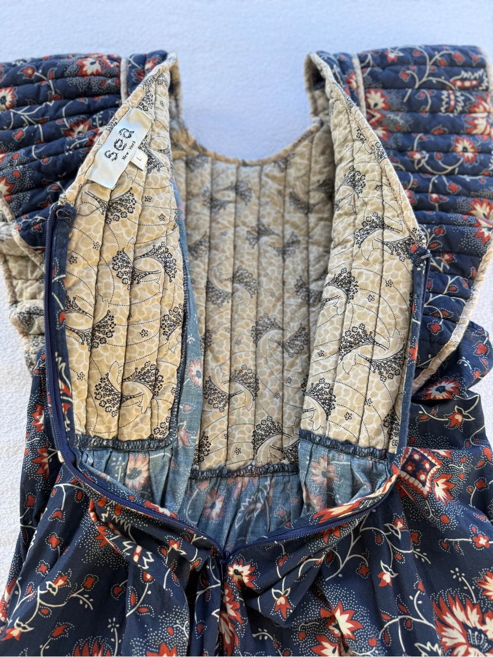 SEA New York quilted fall cottagecore boho Floral Maxi Dress pockets Ruffle - Picture 12 of 16